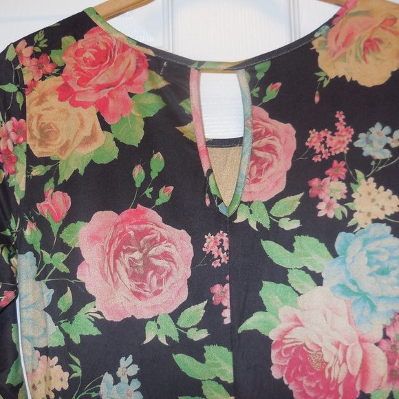 Maxi Dress SMALL NEW Floral 3/4 sleeve black pink bohemian - Picture 6 of 7